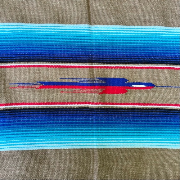 Mexican Woven Serape Saltillo Multicolor Rainbow Fringed Throw Blanket - Picture 8 of 8